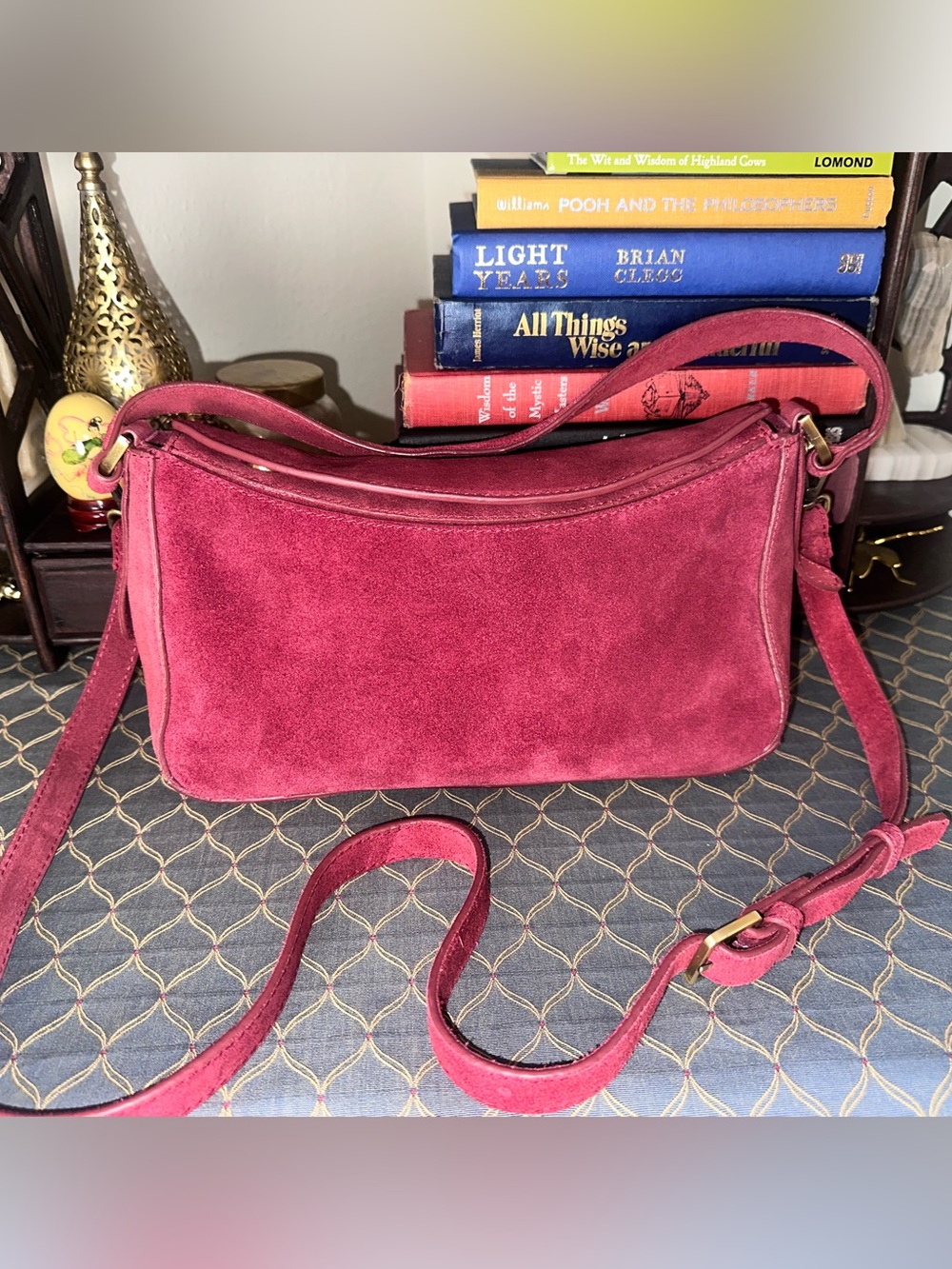 Suede Shoulder Bag in Red - Picture 3 of 7